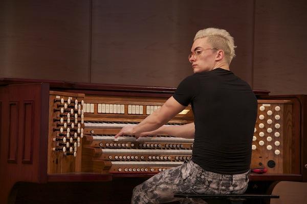 Cameron Carpenter setting up a Rodgers 4-manual organ in the Greene Space on April 19, 2012.